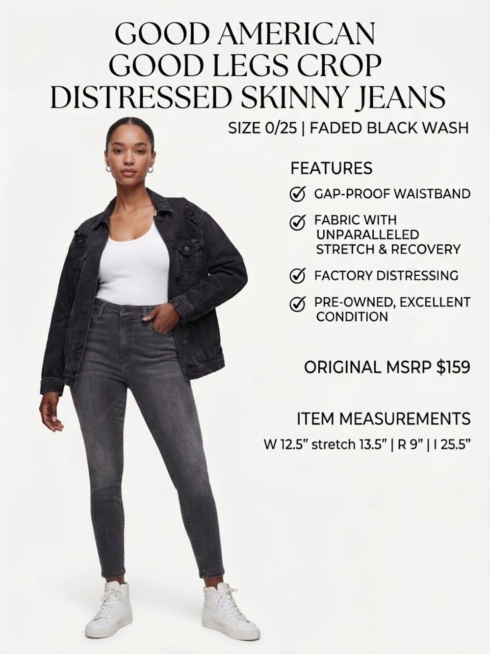 Good American $159 W12.5-13.5”I25.5” Good Legs Crop Distressed Skinny Jeans 0/25